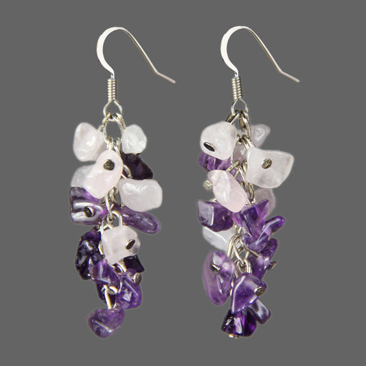 Natural Amethyst Pure Silver Earrings, Female Original Ethnic Storm, Western Asian Art Retro Large Earrings