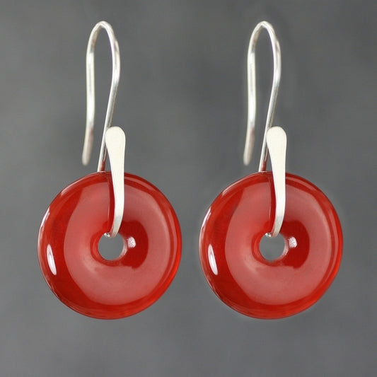 Natural red agate earrings for women, Brazilian agate safety buckle earrings, S990 original gemstone earrings made of pure silver