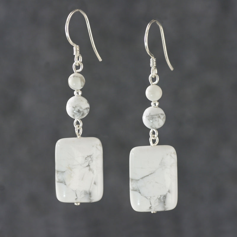 Natural white pine sterling silver earrings artistic white ink gray pattern square long earrings jewelry