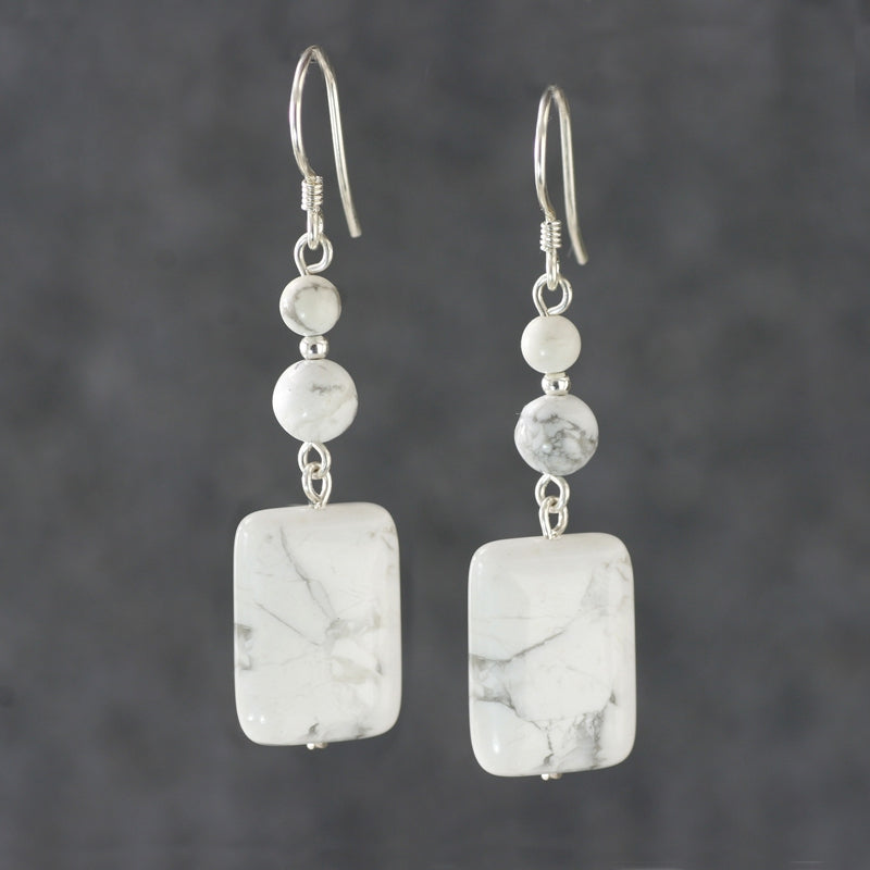 Natural white pine sterling silver earrings artistic white ink gray pattern square long earrings jewelry