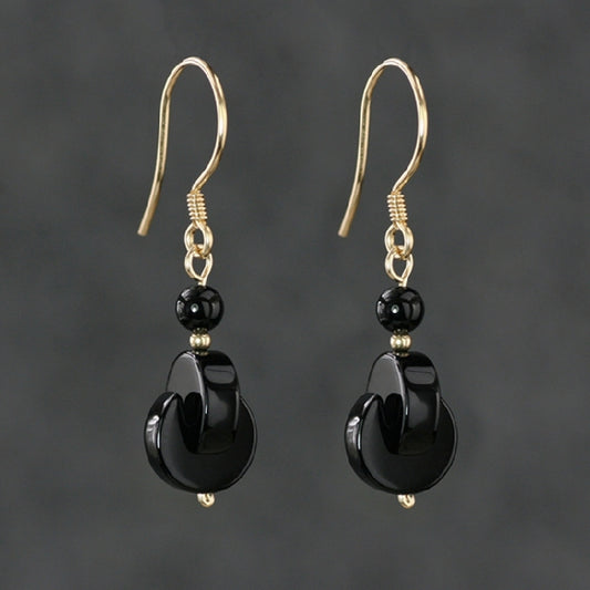 Natural A-level black agate earrings with female original design features, 14K gold-plated earrings with anti-oxidation and anti allergic properties